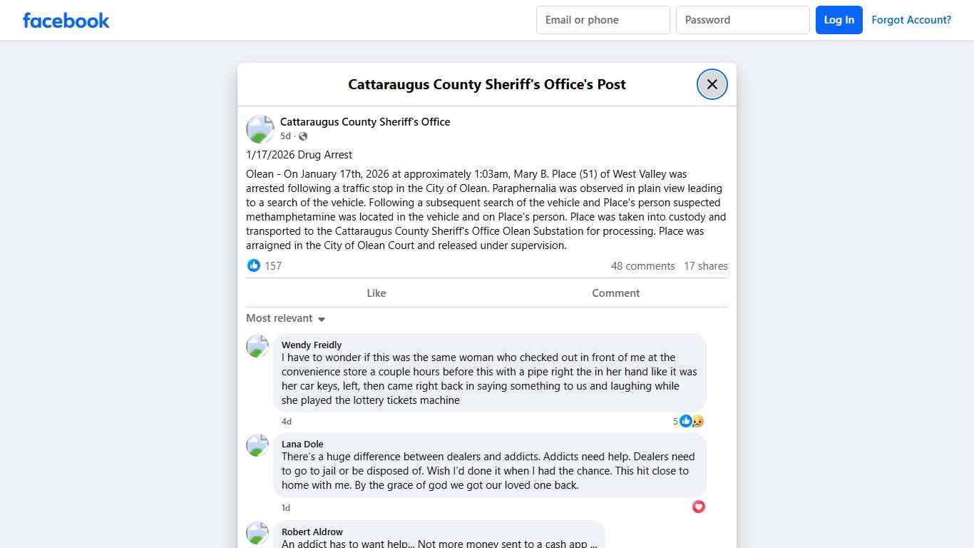 1/17/2026 Drug... - Cattaraugus County Sheriff's Office Facebook